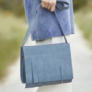 Vince Blue Suede and Leather Double Fringe Bag